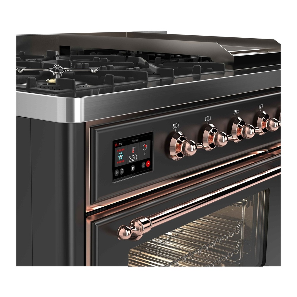 ILVE UM12FDNS3MGP Majestic II 48 inch Dual Fuel Range with 8 Black Brass Burners, Griddle (Natural Gas, Triple Glass Door, Graphite Matte, Copper) 6 ILVE UM12F Majestic II 48 inch Dual Fuel Range with 8 Burners, Griddle
