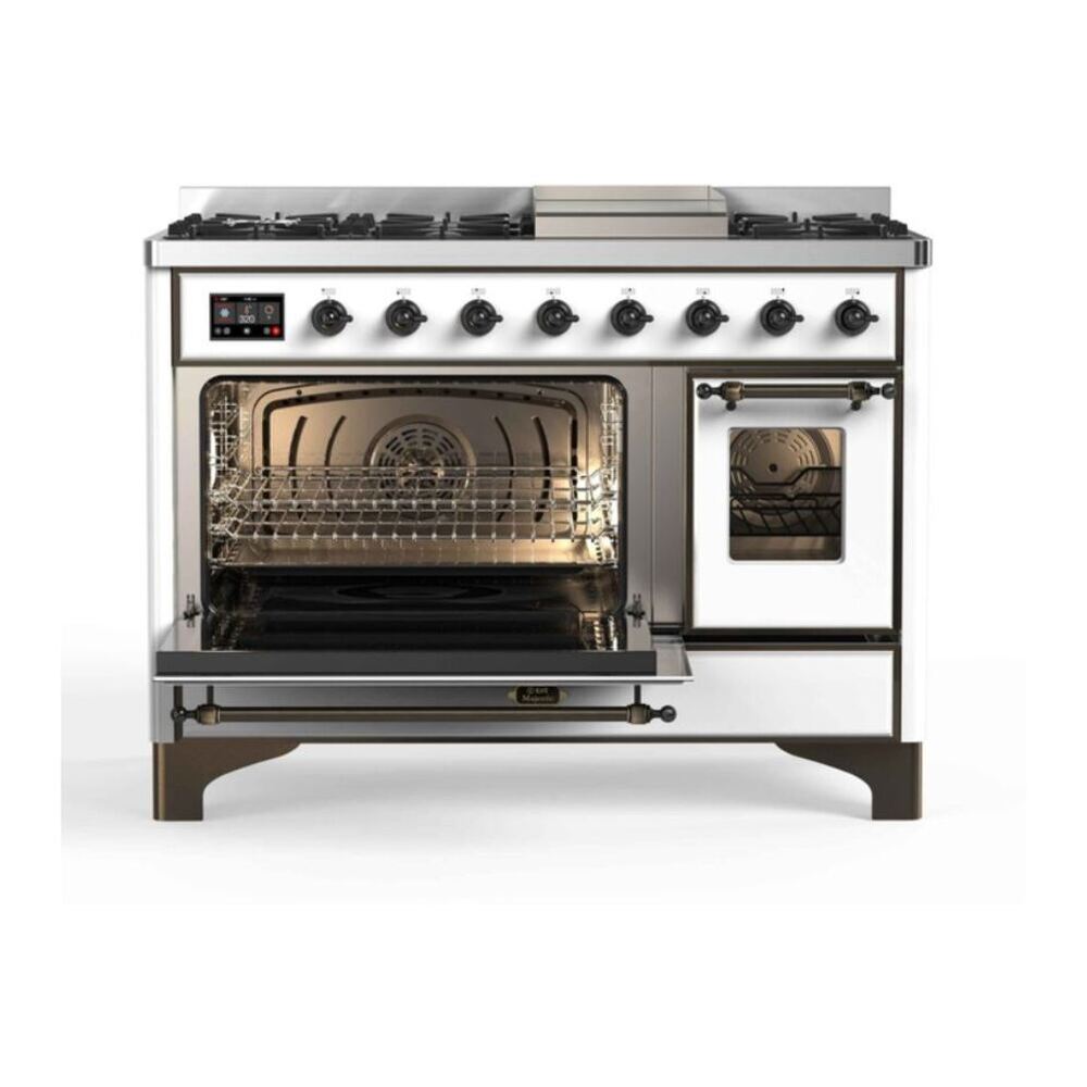 ILVE UM12FDNS3RAB Majestic II 48 inch Dual Fuel Range with 8 Black Brass Burners, Griddle (Natural Gas, Triple Glass Door, RAL, Burnished) 9 ILVE UM12F Majestic II 48 inch Dual Fuel Range with 8 Burners, Griddle
