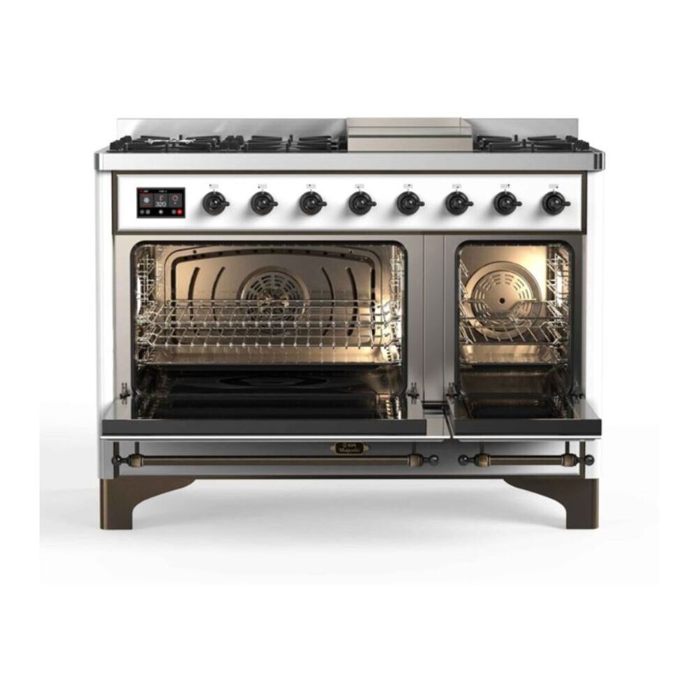 ILVE UM12FDNS3RAB Majestic II 48 inch Dual Fuel Range with 8 Black Brass Burners, Griddle (Natural Gas, Triple Glass Door, RAL, Burnished) 10 ILVE UM12F Majestic II 48 inch Dual Fuel Range with 8 Burners, Griddle
