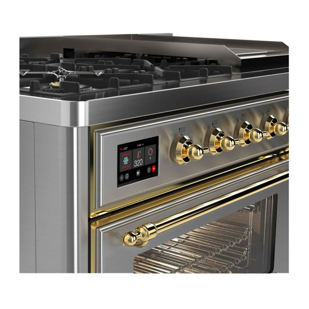 ILVE_UM12FDNS3SSGLP_Majestic_II_48"_Dual_Fuel_Range_Top_Angle