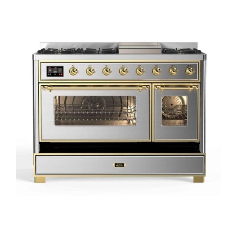 ILVE_UM12FDNS3SSGLP_Majestic_II_48"_Dual_Fuel_Range_drawer_opened