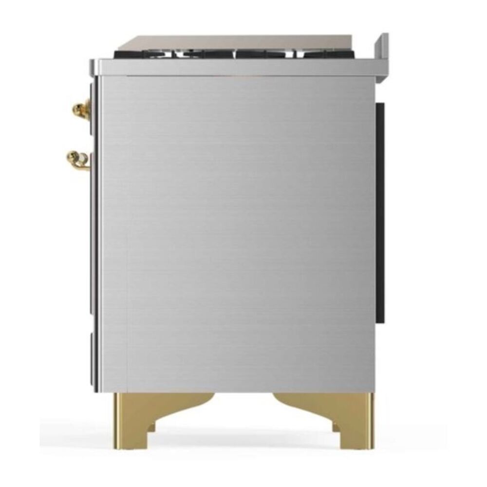 ILVE UM12FDNS3SSG Majestic II 48 inch Dual Fuel Range with 8 Black Brass Burners, Griddle (Natural Gas, Triple Glass Door, Stainless Steel, Brass) 14 ILVE_UM12FDNS3SSG_Majestic_II_48"_Dual_Fuel_Range_Right_Angle