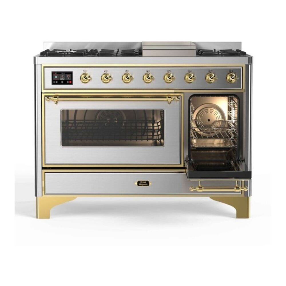ILVE UM12FDNS3SSG Majestic II 48 inch Dual Fuel Range with 8 Black Brass Burners, Griddle (Natural Gas, Triple Glass Door, Stainless Steel, Brass) 9 ILVE_UM12FDNS3SSG_Majestic_II_48"_Dual_Fuel_Range_right_oven