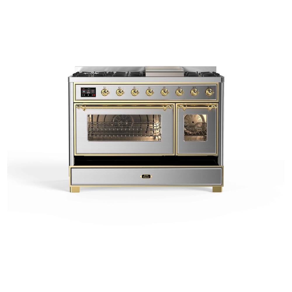 ILVE_UM12FDNS3SSG_Majestic_II_48"_Dual_Fuel_Range_drawer_opened