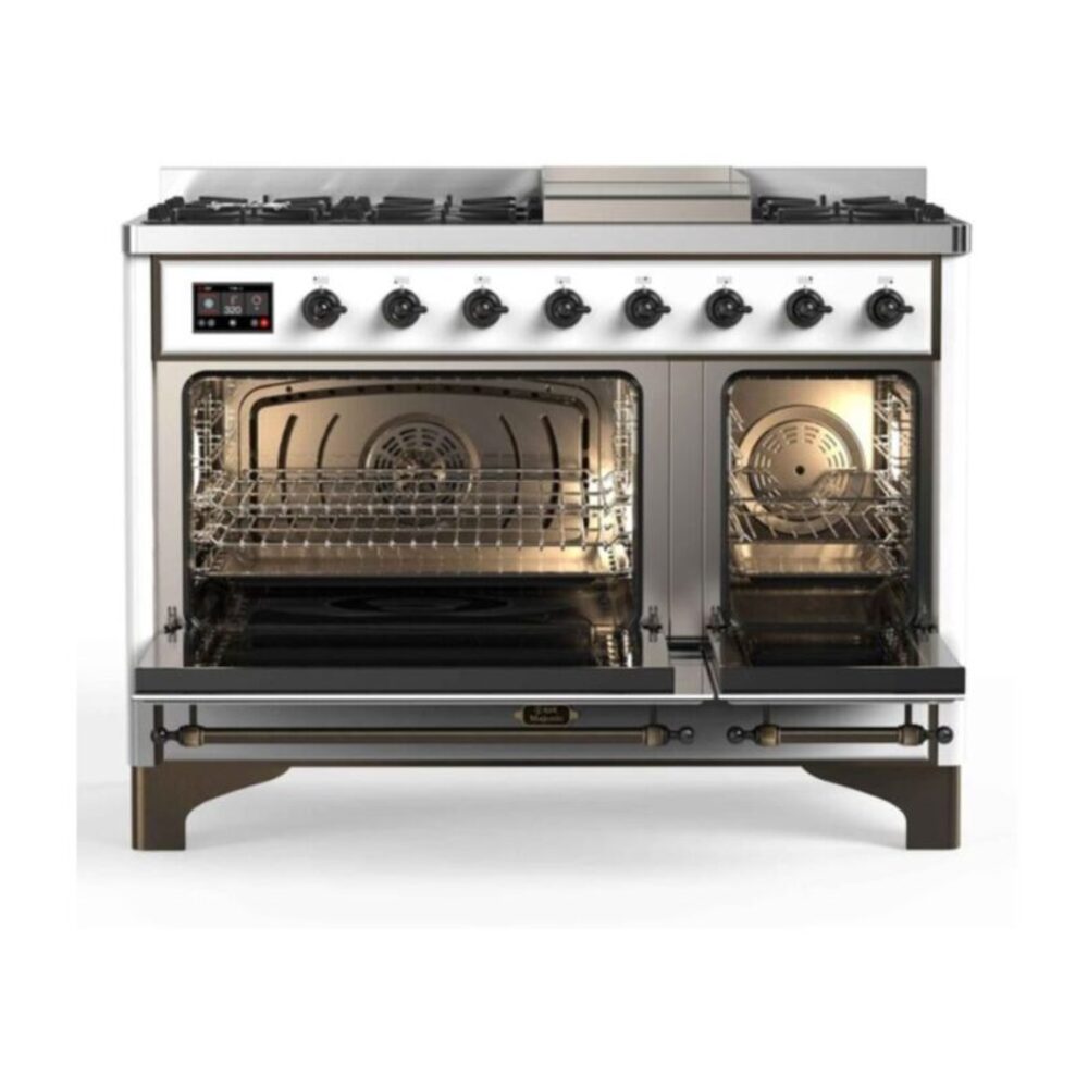 ILVE_UM12FDNS3WHBLP_Majestic_II_48"_Dual_Fuel_Range_Top_Angle