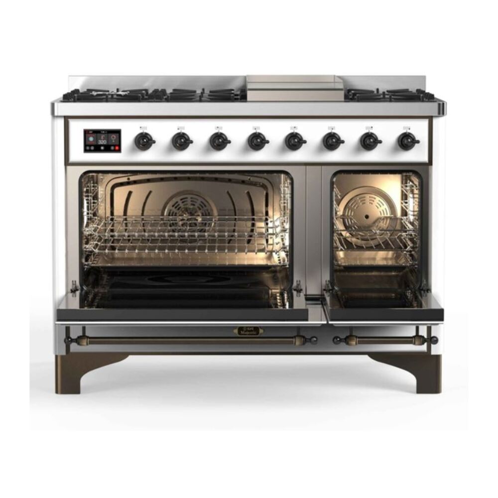 ILVE_UM12FDNS3WHBLP_Majestic_II_48"_Dual_Fuel_Range_Top_Angle
