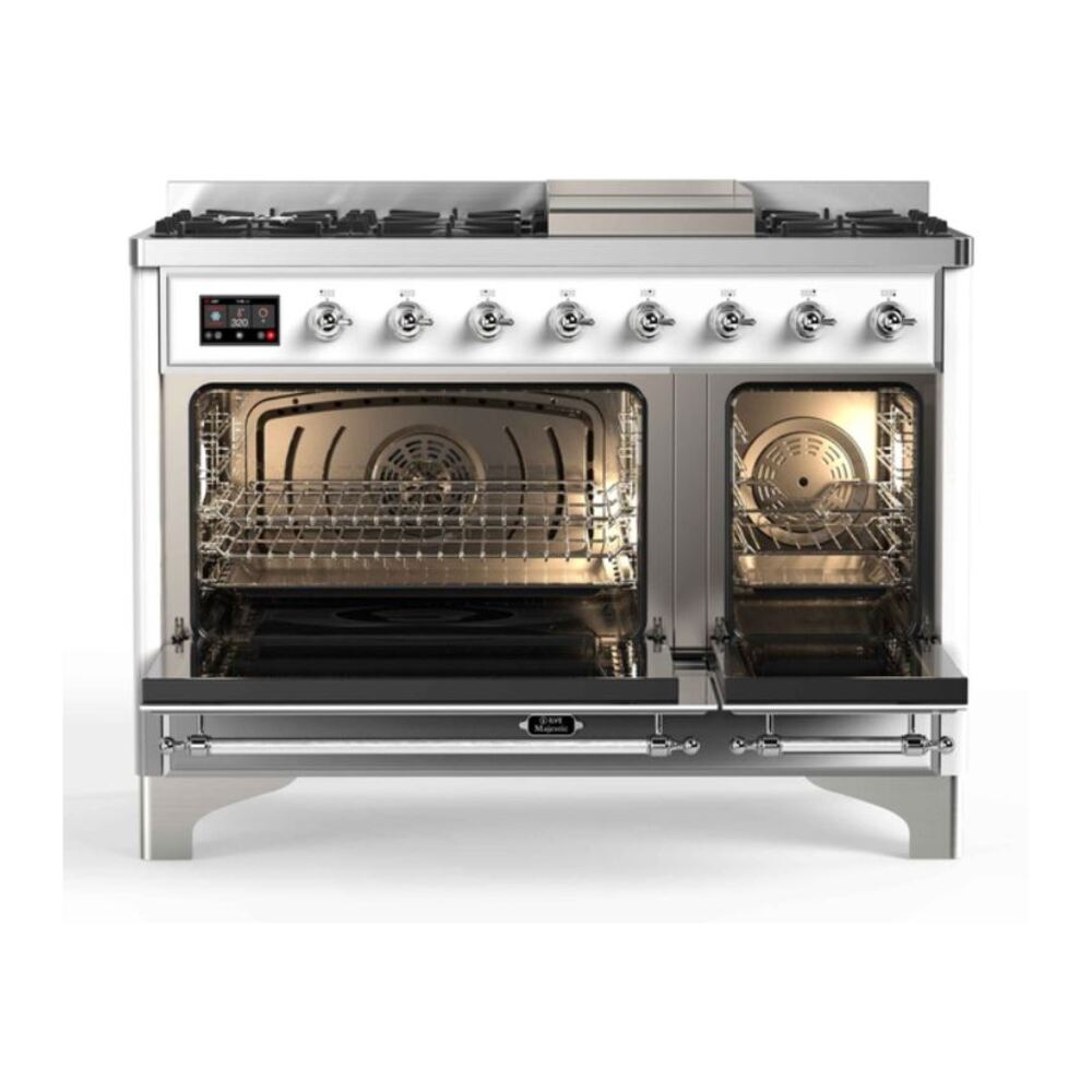ILVE_UM12FDNS3WHCLP_Majestic_II_48"_Dual_Fuel_Range_Top_Angle