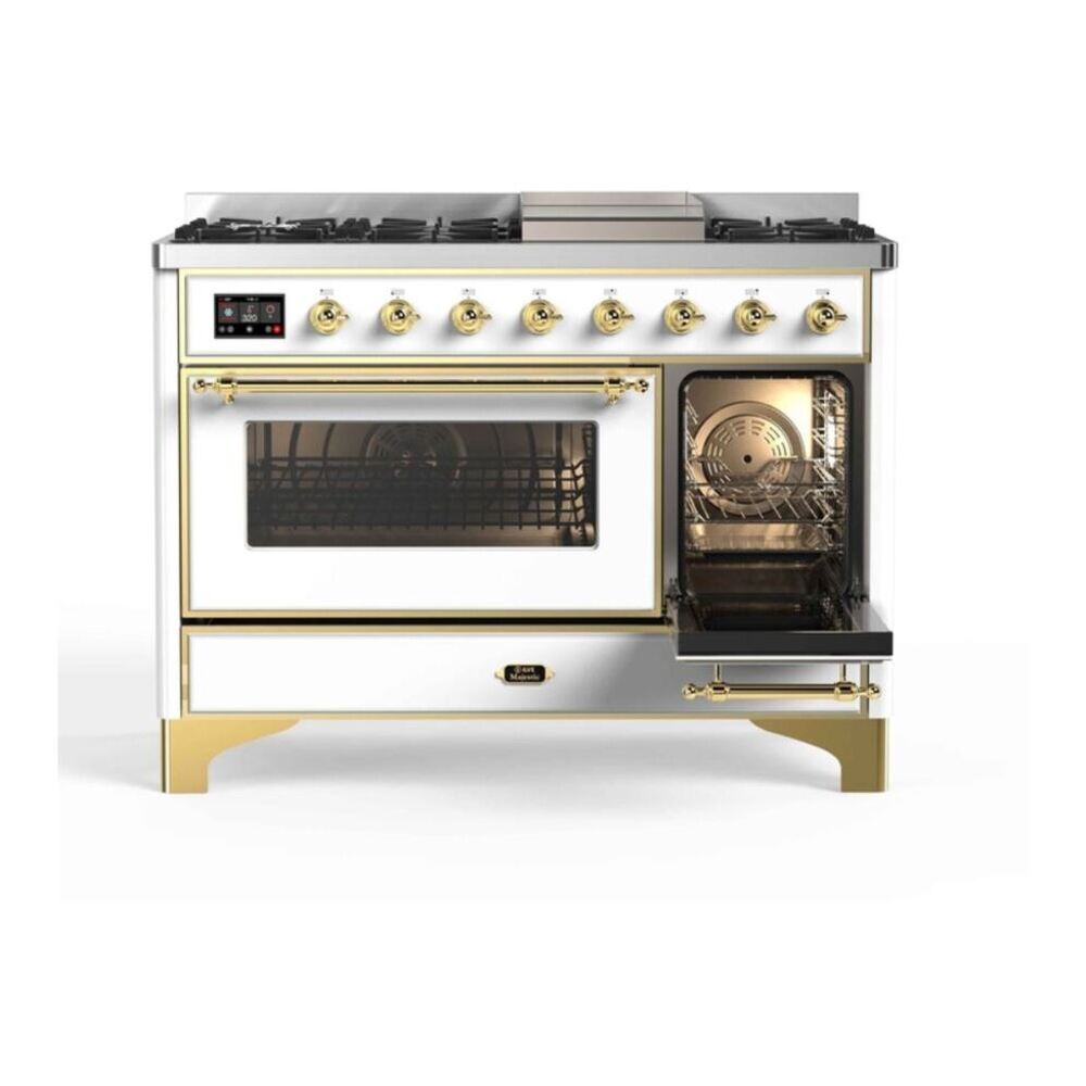ILVE UM12FDNS3WHG Majestic II 48 inch Dual Fuel Range with 8 Black Brass Burners, Griddle (Natural Gas, Triple Glass Door, White, Brass) 7 ILVE_UM12FDNS3WHG_Majestic_II_48"_Dual_Fuel_Range_right_oven