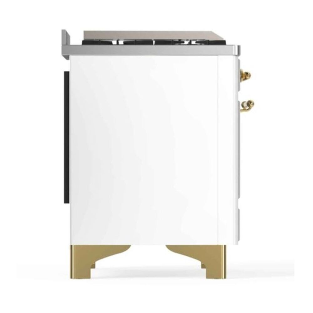 ILVE UM12FDNS3WHG Majestic II 48 inch Dual Fuel Range with 8 Black Brass Burners, Griddle (Natural Gas, Triple Glass Door, White, Brass) 13 ILVE_UM12FDNS3WHG_Majestic_II_48"_Dual_Fuel_Range_left_side
