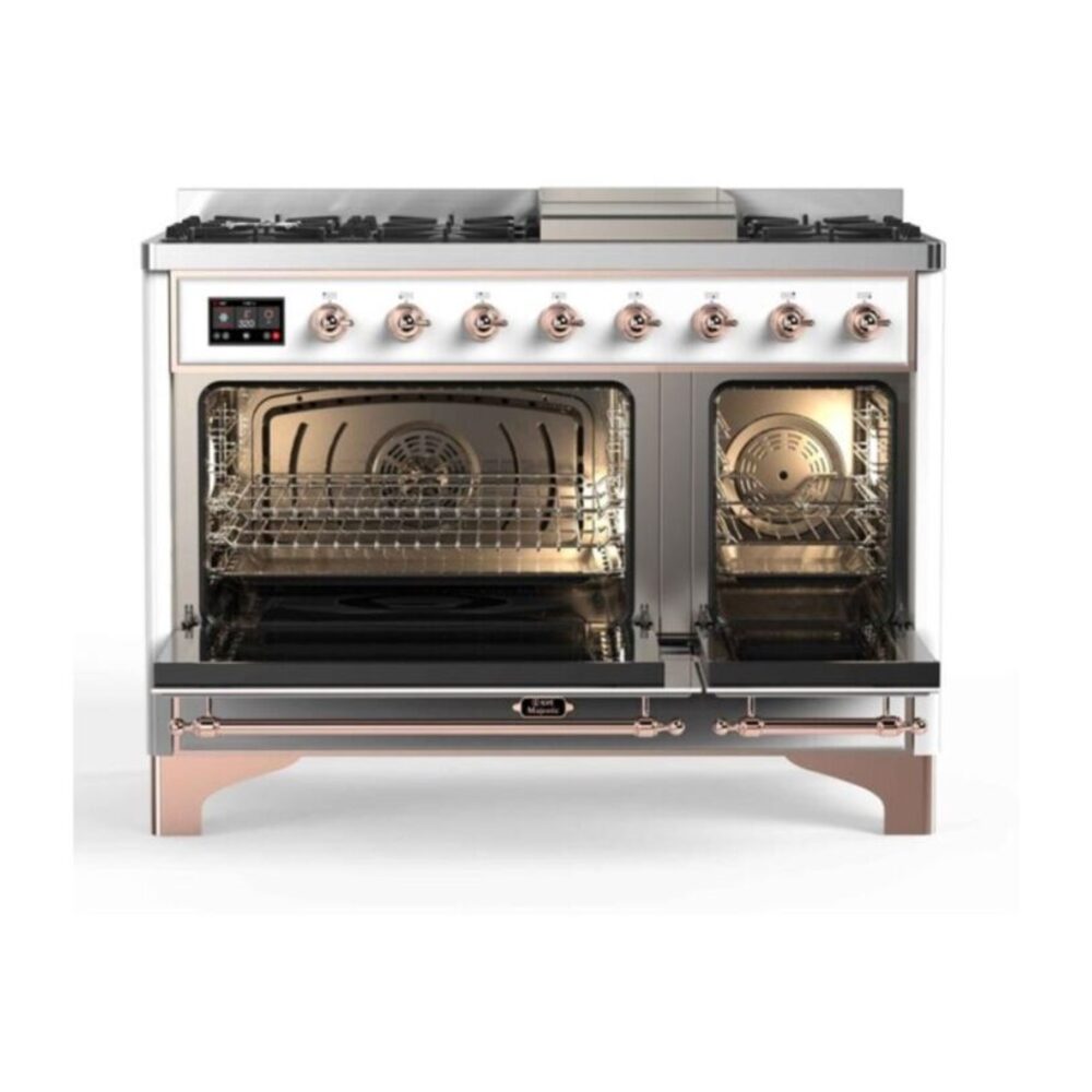 ILVE_UM12FDNS3WHPLP_Majestic_II_48"_Dual_Fuel_Range_Top_Angle