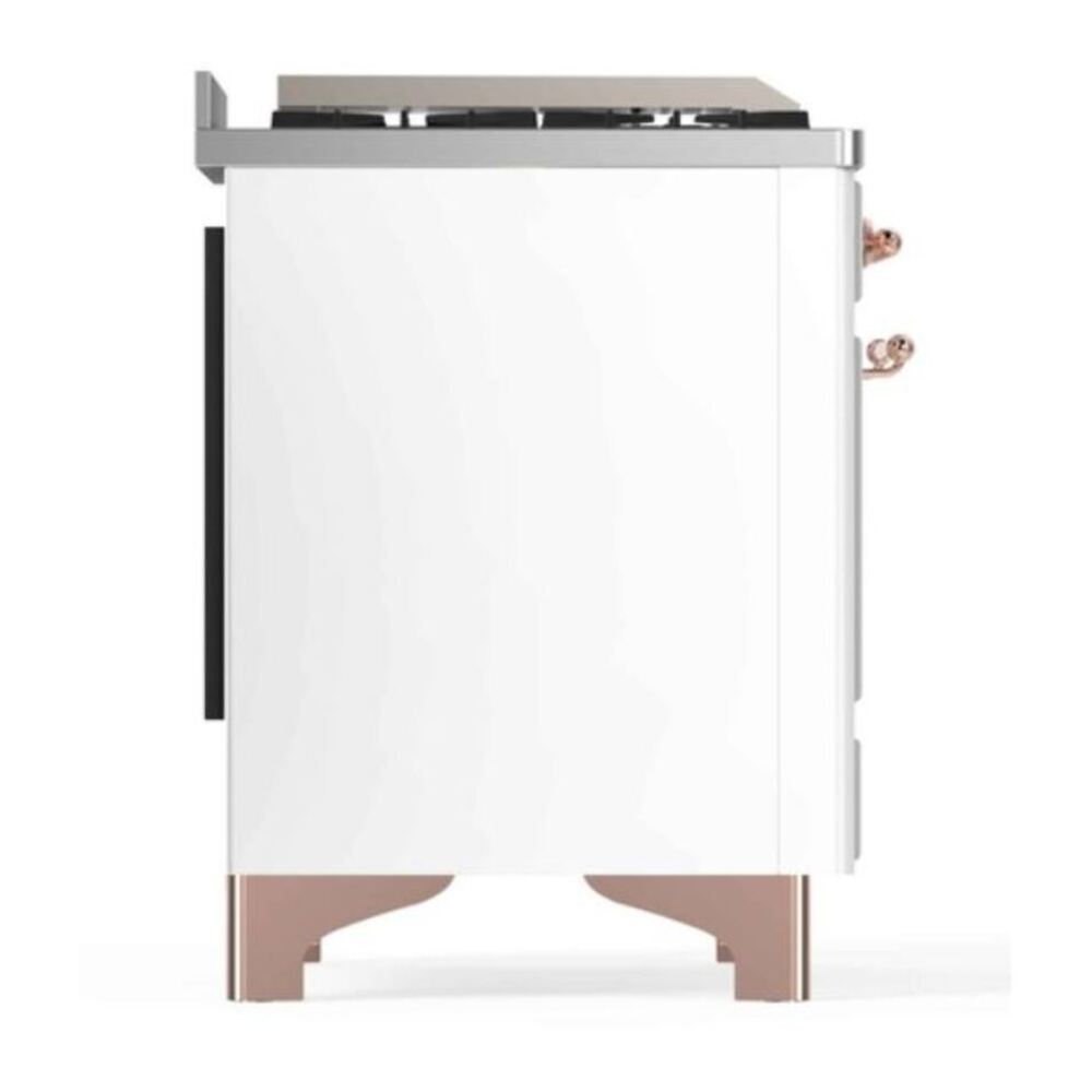 ILVE UM12FDNS3WHP Majestic II 48 inch Dual Fuel Range with 8 Black Brass Burners, Griddle (Natural Gas, Triple Glass Door, White, Copper) 11 ILVE_UM12FDNS3WHP_Majestic_II_48_Dual_Fuel_Range_Left_Angle