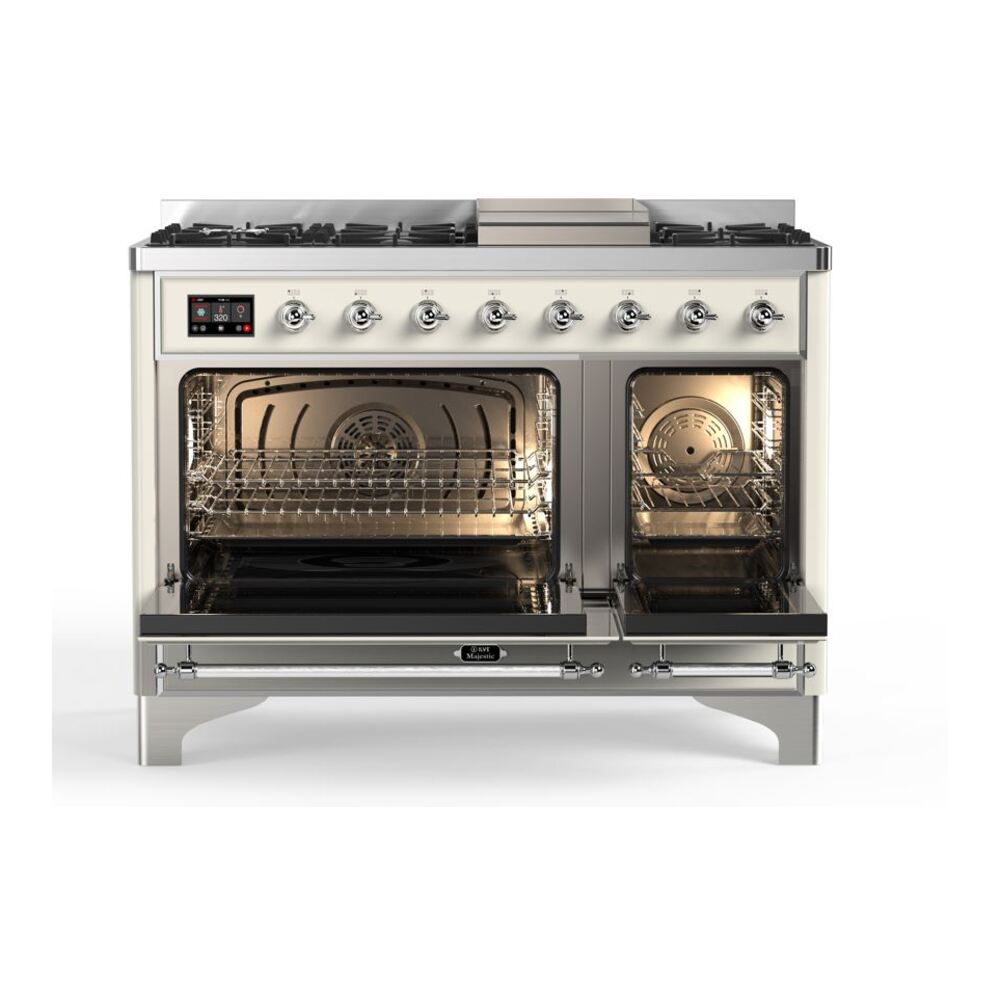 ILVE_UM12FDQNS3AWCLP_Majestic_II_48"_Dual_Fuel_Range_Top_Angle