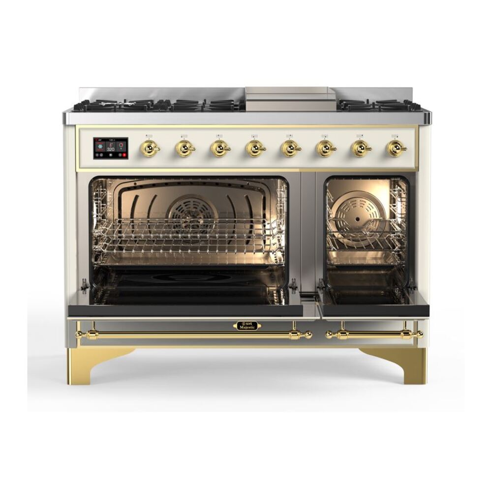 ILVE_UM12FDQNS3AWGLP_Majestic_II_48"_Dual_Fuel_Range_Top_Angle