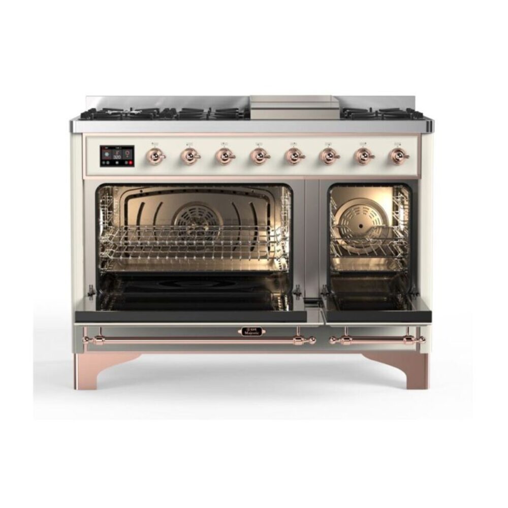 ILVE_UM12FDQNS3AWPLP_Majestic_II_48"_Dual_Fuel_Range_Top_Angle