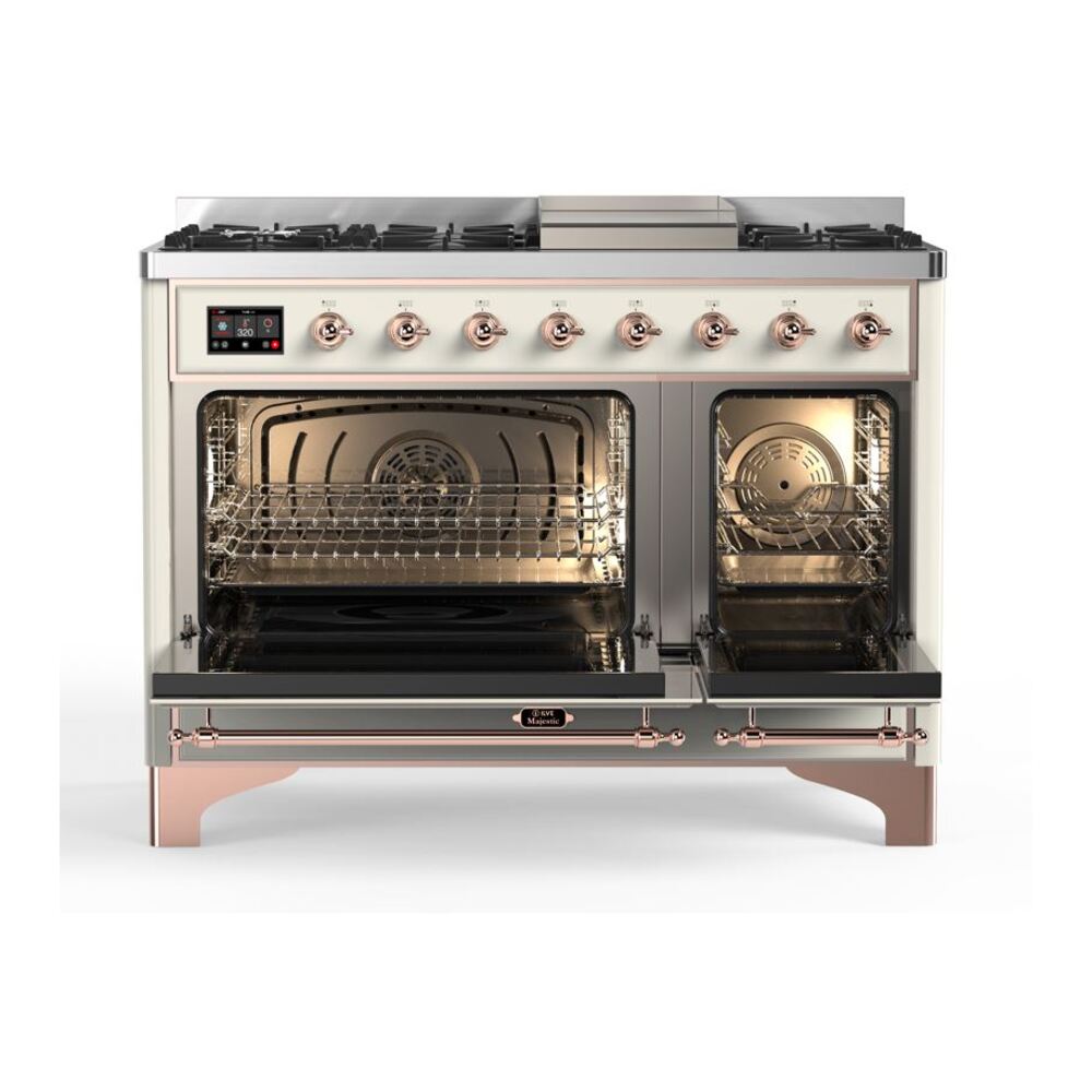 ILVE_UM12FDQNS3AWPLP_Majestic_II_48"_Dual_Fuel_Range_Top_Angle