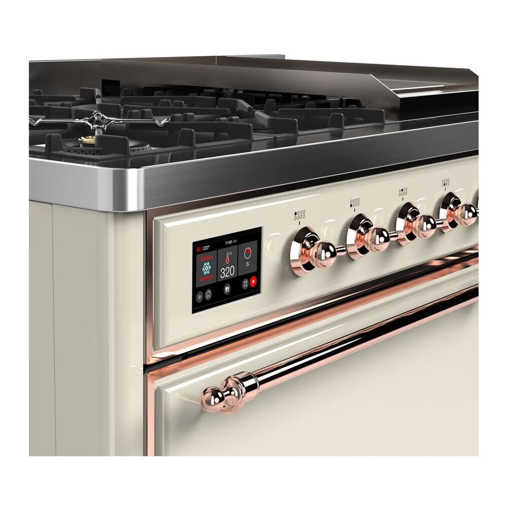 ILVE UM12FDQNS3AWP Majestic II 48 inch Dual Fuel Range with 8 Black Brass Burners, Griddle (Natural Gas, Solid Door, Antique White, Copper) 6 ILVE UM12F Majestic II 48 inch Dual Fuel Range with 8 Burners, Griddle