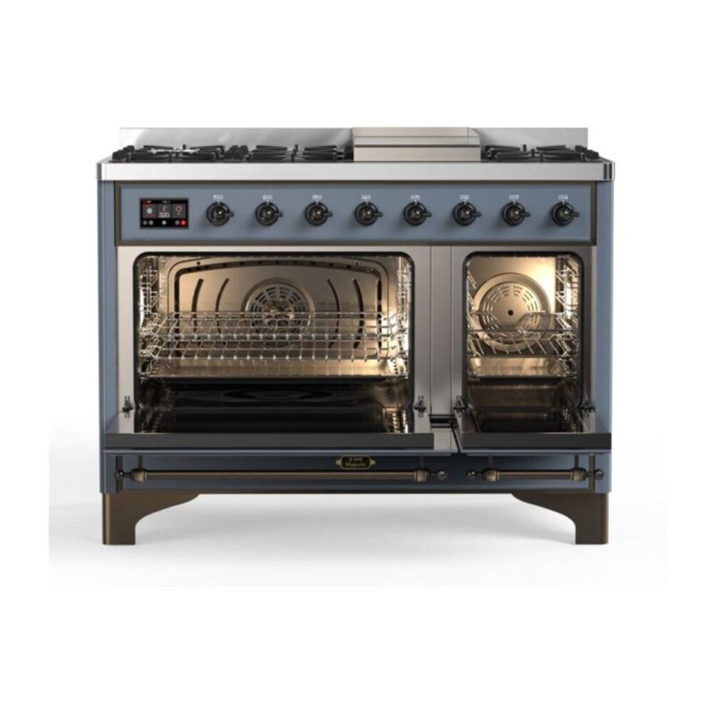 ILVE_UM12FDQNS3BGBLP_Majestic_II_48"_Dual_Fuel_Range_Top_Angle