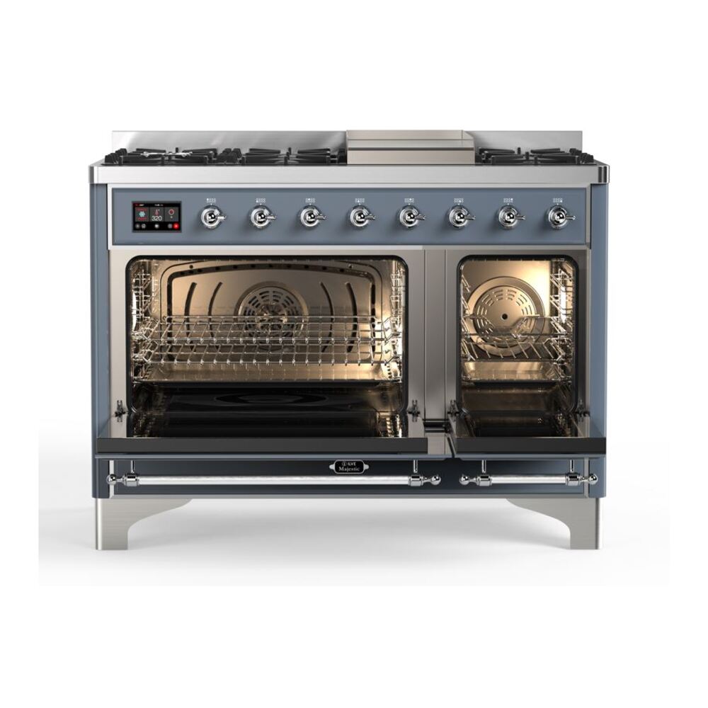 ILVE_UM12FDQNS3BGCLP_Majestic_II_48"_Dual_Fuel_Range_Top_Angle