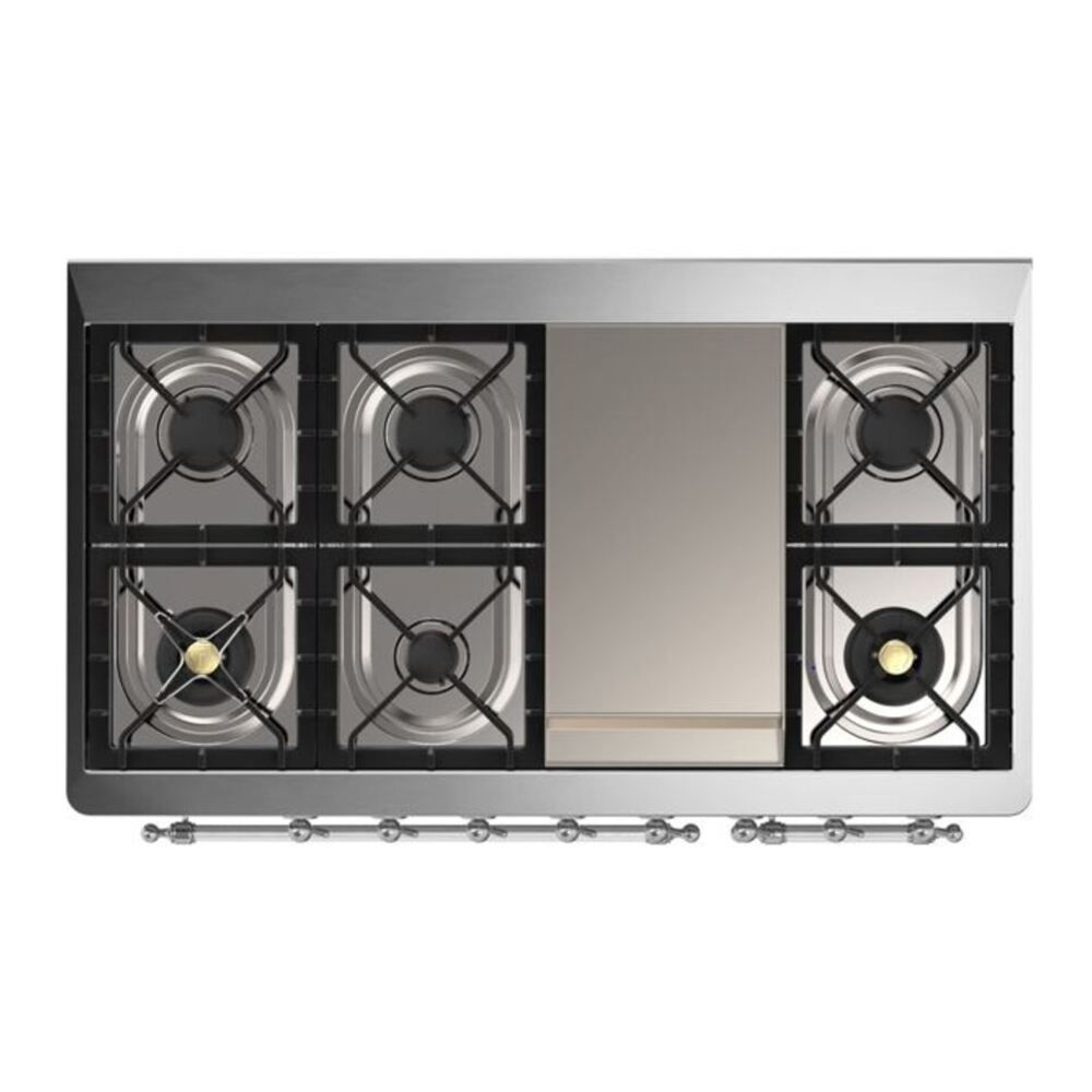 ILVE UM12FDQNS3BGC Majestic II 48 inch Dual Fuel Range with 8 Black Brass Burners, Griddle (Natural Gas, Solid Door, Blue Grey, Chrome) 12 ILVE UM12F Majestic II 48 inch Dual Fuel Range with 8 Burners, Griddle