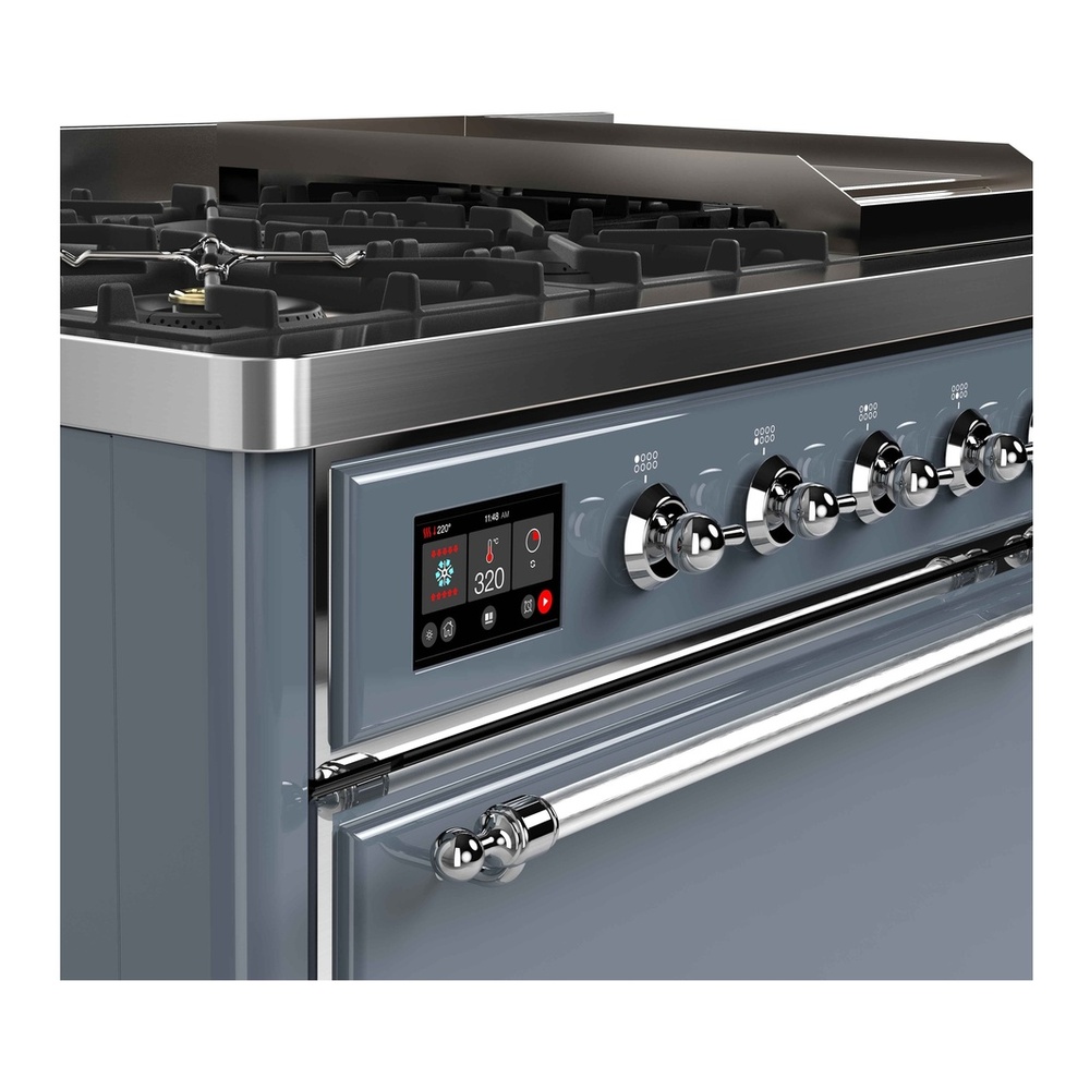 ILVE UM12FDQNS3BGC Majestic II 48 inch Dual Fuel Range with 8 Black Brass Burners, Griddle (Natural Gas, Solid Door, Blue Grey, Chrome) 6 ILVE UM12F Majestic II 48 inch Dual Fuel Range with 8 Burners, Griddle