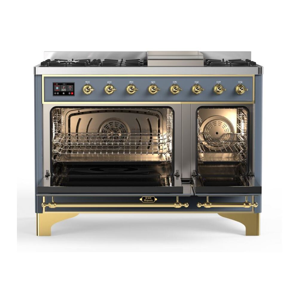 ILVE_UM12FDQNS3BGGLP_Majestic_II_48"_Dual_Fuel_Range_Top_Angle