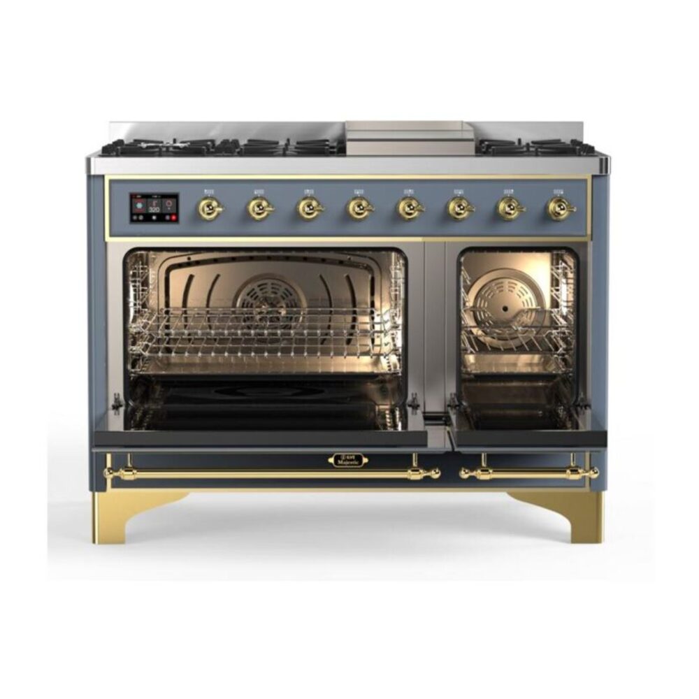 ILVE_UM12FDQNS3BGGLP_Majestic_II_48"_Dual_Fuel_Range_Top_Angle