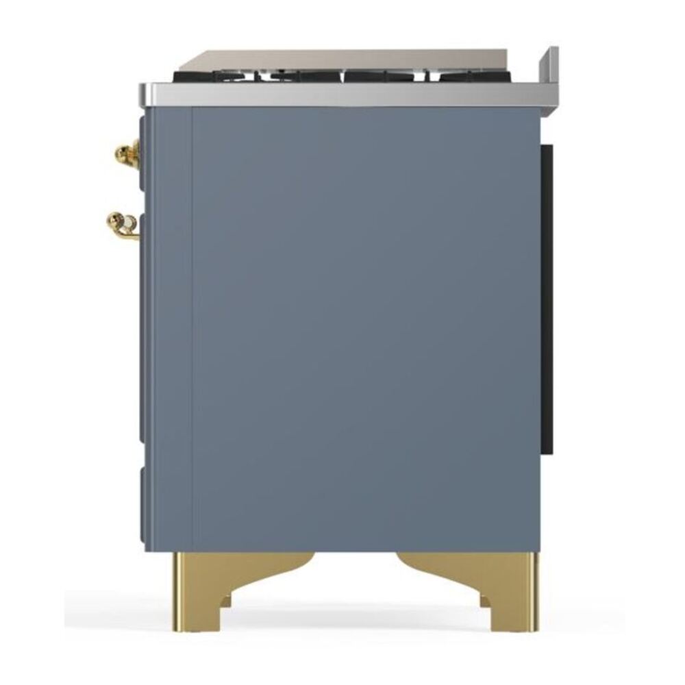 ILVE UM12FDQNS3BGG Majestic II 48 inch Dual Fuel Range with 8 Black Brass Burners, Griddle (Natural Gas, Solid Door, Blue Grey, Brass) 10 ILVE UM12F Majestic II 48 inch Dual Fuel Range with 8 Black Brass Burners, Griddle
