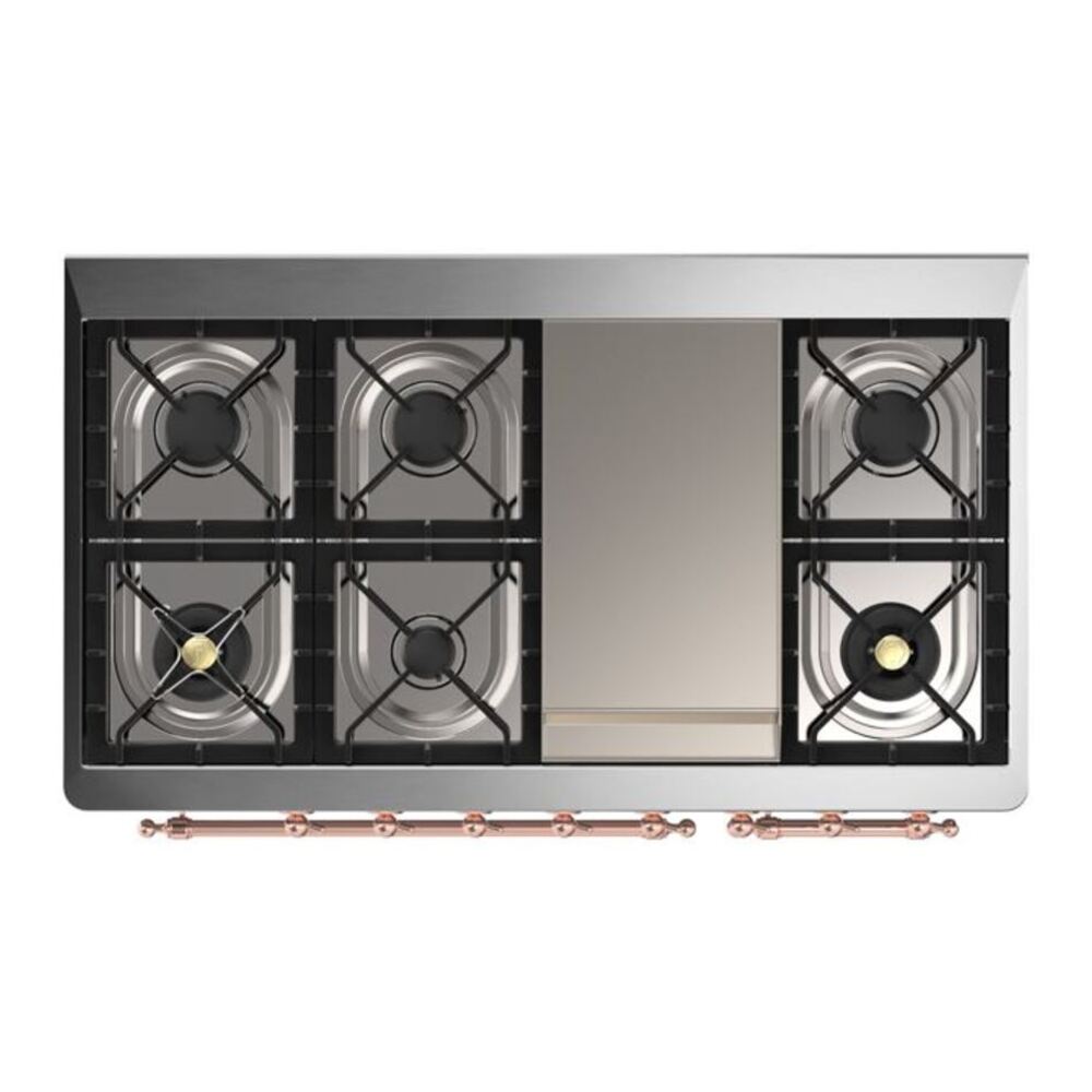 ILVE UM12FDQNS3BGPLP Majestic II 48 inch Dual Fuel Range with 8 Black Brass Burners, Griddle (Liquid Propane, Solid Door, Blue Grey, Copper) 9 ILVE UM12F Majestic II 48 inch Dual Fuel Range with 8 Burners, Griddle