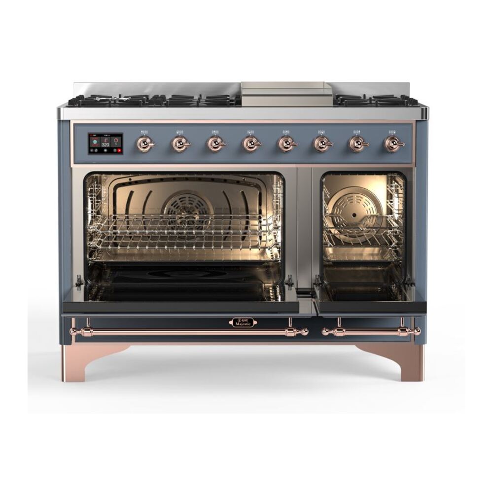 ILVE_UM12FDQNS3BGPLP_Majestic_II_48"_Dual_Fuel_Range_Top_Angle