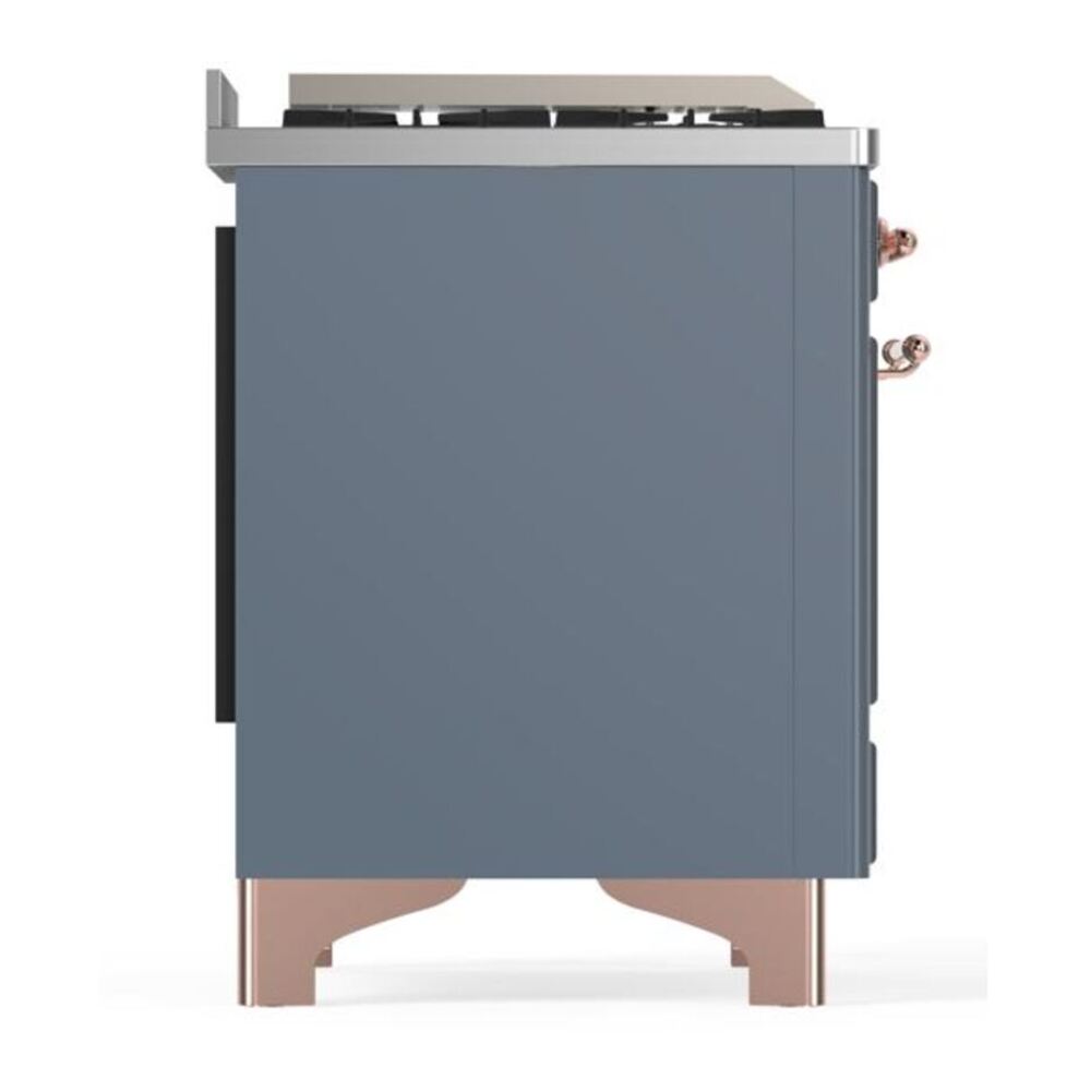 ILVE UM12FDQNS3BGPLP Majestic II 48 inch Dual Fuel Range with 8 Black Brass Burners, Griddle (Liquid Propane, Solid Door, Blue Grey, Copper) 8 ILVE UM12F Majestic II 48 inch Dual Fuel Range with 8 Black Brass Burners, Griddle