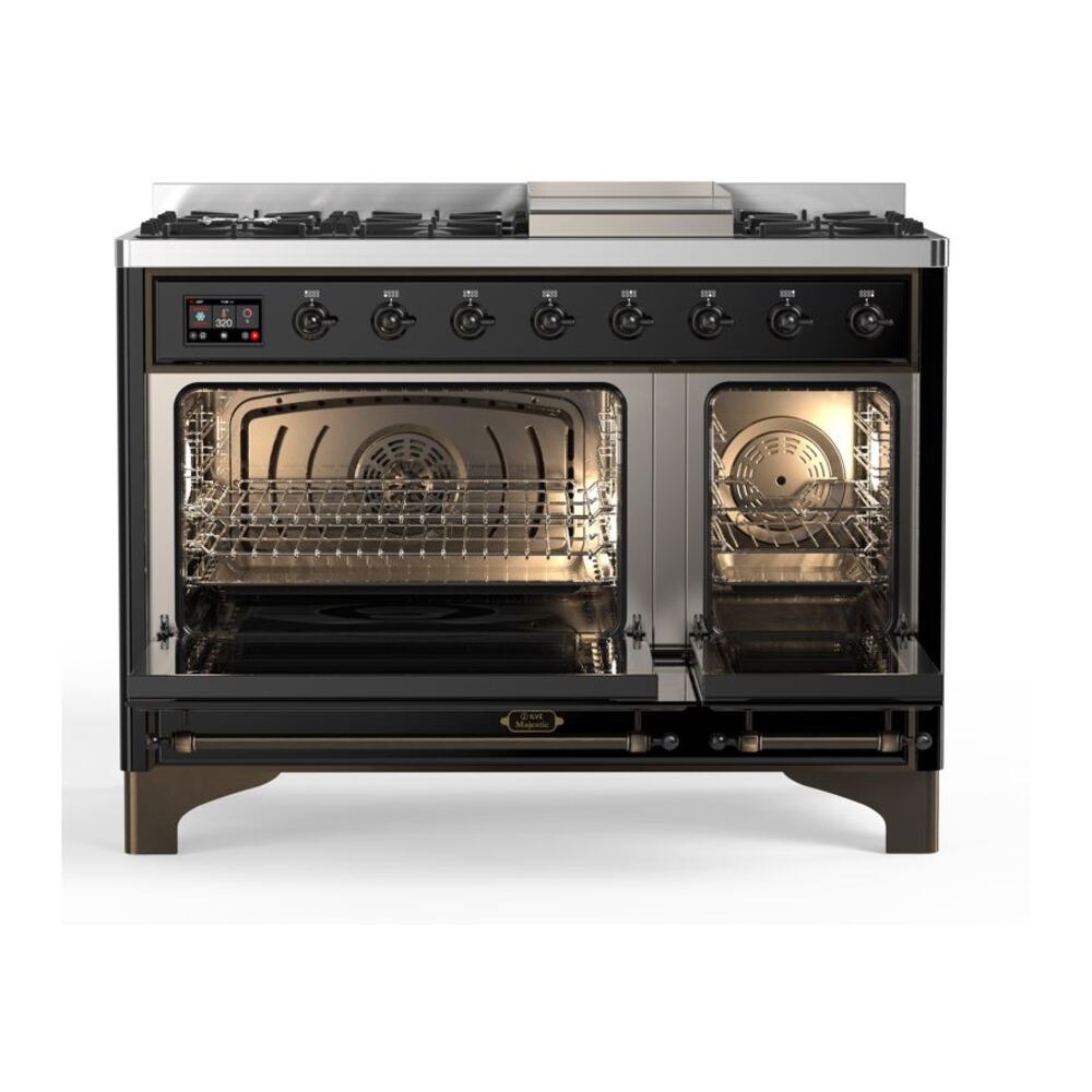 ILVE_UM12FDQNS3BKBLP_Majestic_II_48"_Dual_Fuel_Range_Top_Angle