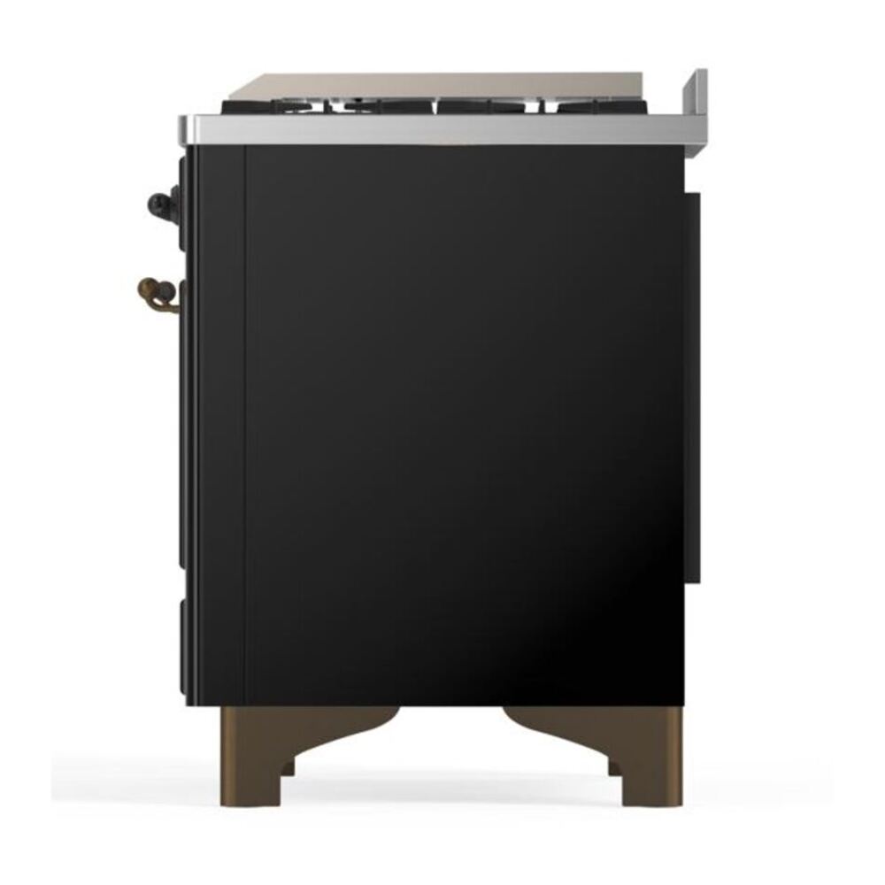 ILVE UM12FDQNS3BKBLP Majestic II 48 inch Dual Fuel Range with 8 Black Brass Burners, Griddle (Liquid Propane, Solid Door, Glossy Black, Burnished) 10 ILVE UM12F Majestic II 48 inch Dual Fuel Range with 8 Black Brass Burners, Griddle