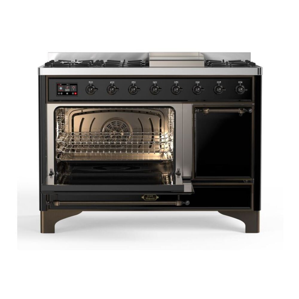 ILVE UM12FDQNS3BKB Majestic II 48 inch Dual Fuel Range with 8 Black Brass Burners, Griddle (Natural Gas, Solid Door, Glossy Black, Burnished) 6 ILVE UM12F Majestic II 48 inch Dual Fuel Range with 8 Burners, Griddle