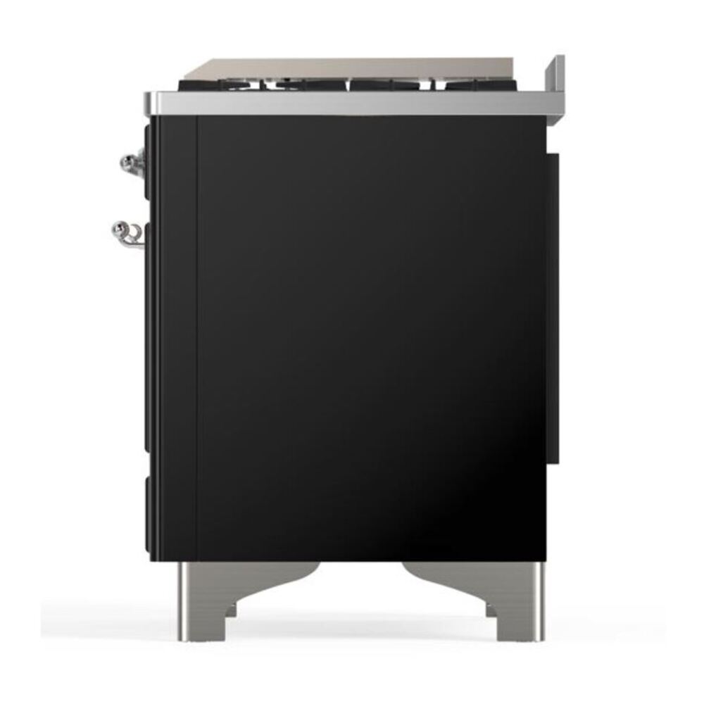 ILVE UM12FDQNS3BKCLP Majestic II 48 inch Dual Fuel Range with 8 Black Brass Burners, Griddle (Liquid Propane, Solid Door, Glossy Black, Chrome) 10 ILVE UM12F Majestic II 48 inch Dual Fuel Range with 8 Black Brass Burners, Griddle
