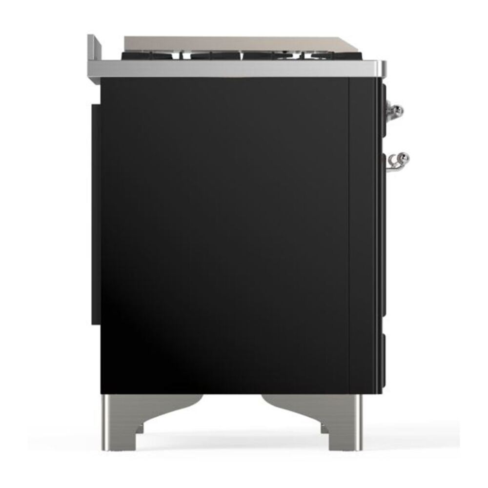 ILVE UM12FDQNS3BKCLP Majestic II 48 inch Dual Fuel Range with 8 Black Brass Burners, Griddle (Liquid Propane, Solid Door, Glossy Black, Chrome) 11 ILVE UM12F Majestic II 48 inch Dual Fuel Range with 8 Black Brass Burners, Griddle