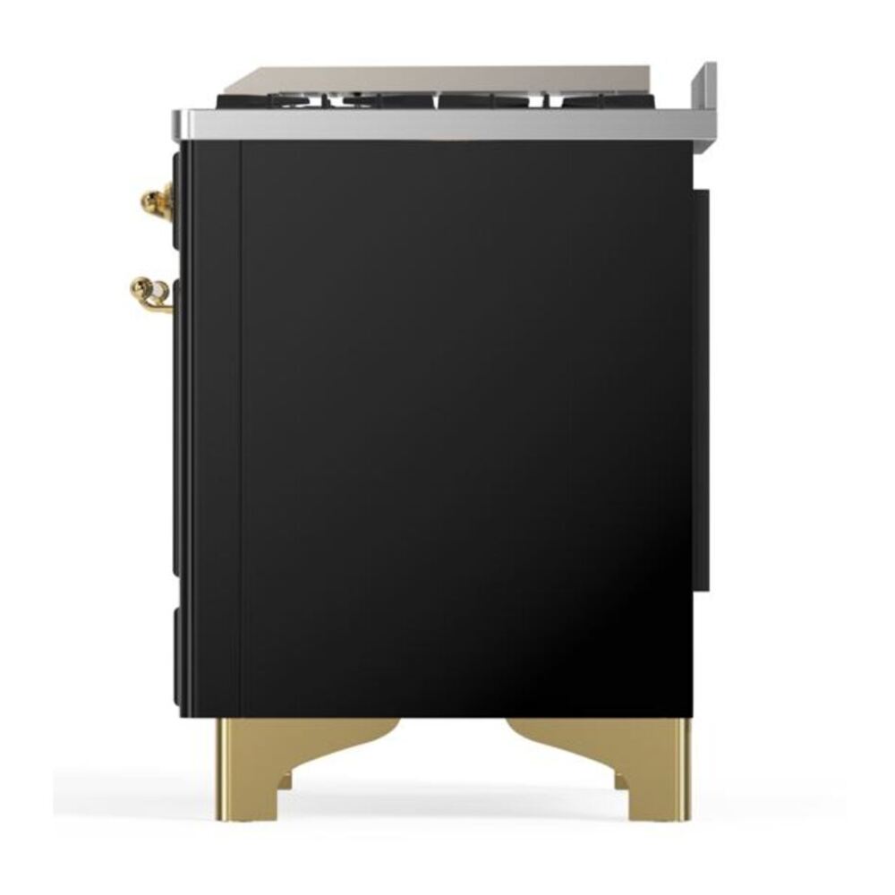 ILVE UM12FDQNS3BKGLP Majestic II 48 inch Dual Fuel Range with 8 Black Brass Burners, Griddle (Liquid Propane, Solid Door, Glossy Black, Brass) 10 ILVE UM12F Majestic II 48 inch Dual Fuel Range with 8 Black Brass Burners, Griddle