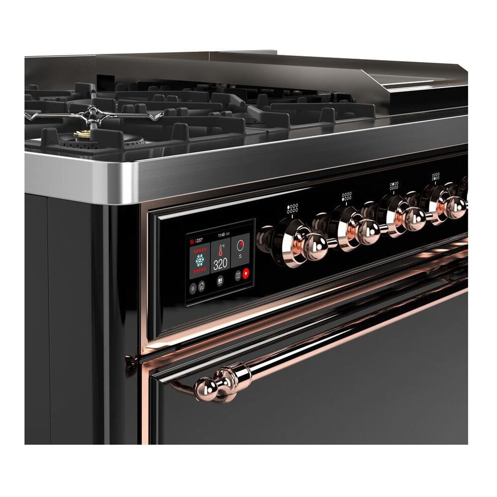 ILVE UM12FDQNS3BKPLP Majestic II 48 inch Dual Fuel Range with 8 Black Brass Burners, Griddle (Liquid Propane, Solid Door, Glossy Black, Copper) 6 ILVE UM12F Majestic II 48 inch Dual Fuel Range with 8 Burners, Griddle