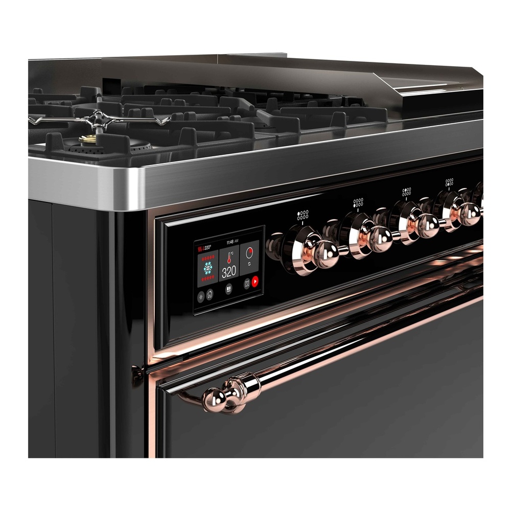 ILVE UM12FDQNS3BKP Majestic II 48 inch Dual Fuel Range with 8 Black Brass Burners, Griddle (Natural Gas, Solid Door, Glossy Black, Copper) 6 ILVE UM12F Majestic II 48 inch Dual Fuel Range with 8 Burners, Griddle