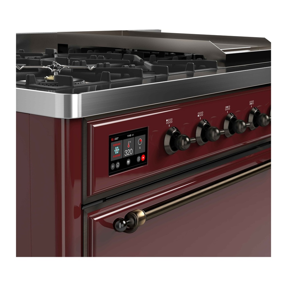 ILVE UM12FDQNS3BUB Majestic II 48 inch Dual Fuel Range with 8 Black Brass Burners, Griddle (Natural Gas, Solid Door, Burgundy, Burnished) 6 ILVE UM12F Majestic II 48 inch Dual Fuel Range with 8 Burners, Griddle