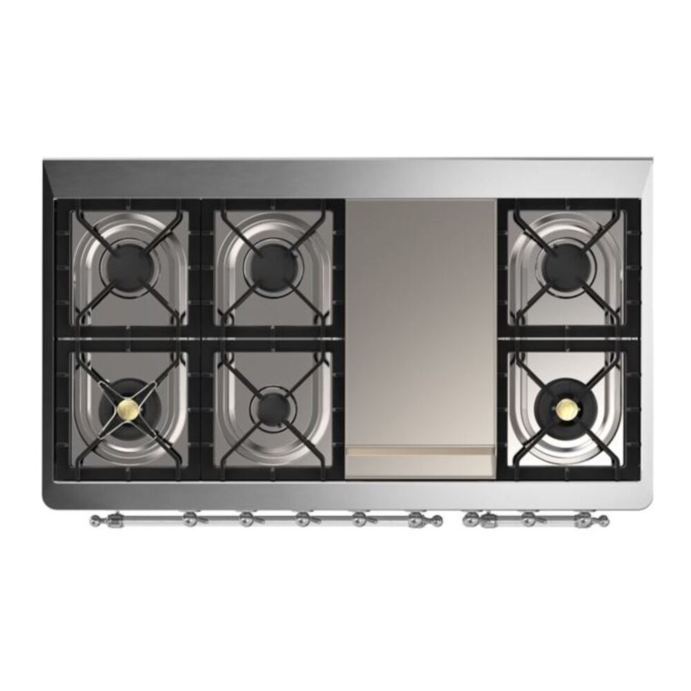 ILVE UM12FDQNS3BUCLP Majestic II 48 inch Dual Fuel Range with 8 Black Brass Burners, Griddle (Liquid Propane, Solid Door, Burgundy, Chrome) 12 ILVE UM12F Majestic II 48 inch Dual Fuel Range with 8 Burners, Griddle