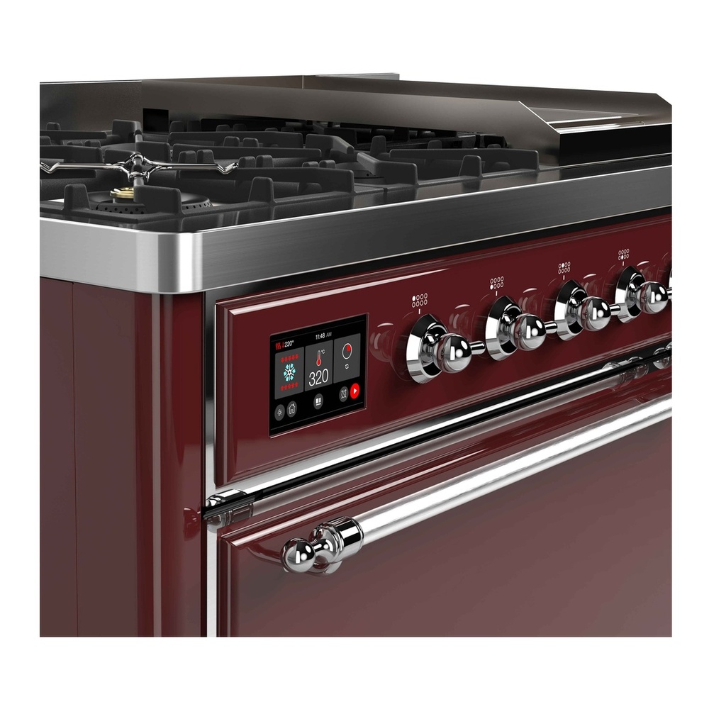 ILVE UM12FDQNS3BUCLP Majestic II 48 inch Dual Fuel Range with 8 Black Brass Burners, Griddle (Liquid Propane, Solid Door, Burgundy, Chrome) 6 ILVE UM12F Majestic II 48 inch Dual Fuel Range with 8 Burners, Griddle