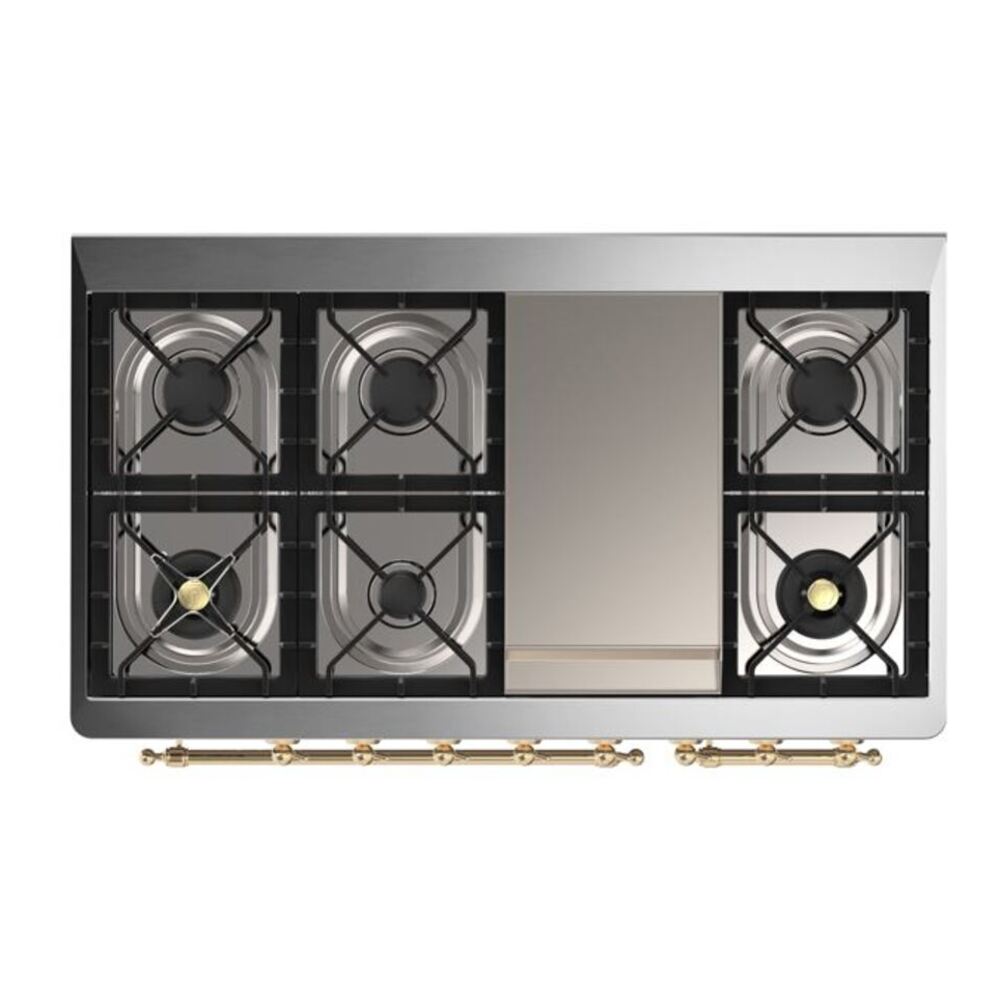 ILVE UM12FDQNS3BUGLP Majestic II 48 inch Dual Fuel Range with 8 Black Brass Burners, Griddle (Liquid Propane, Solid Door, Burgundy, Brass) 13 ILVE UM12F Majestic II 48 inch Dual Fuel Range with 8 Burners, Griddle