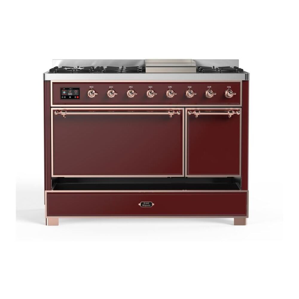 ILVE UM12FDQNS3BUP Majestic II 48 inch Dual Fuel Range with 8 Black Brass Burners, Griddle (Natural Gas, Solid Door, Burgundy, Copper) 9 ILVE UM12F Majestic II 48 inch Dual Fuel Range with 8 Burners, Griddle