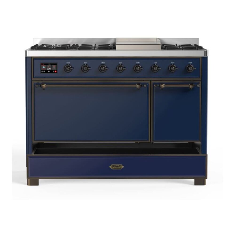 ILVE UM12FDQNS3MBB Majestic II 48 inch Dual Fuel Range with 8 Black Brass Burners, Griddle (Natural Gas, Solid Door, Midnight Blue, Burnished) 9 ILVE UM12F Majestic II 48 inch Dual Fuel Range with 8 Burners, Griddle