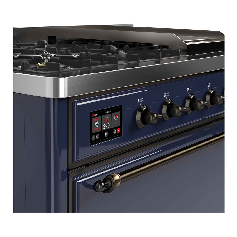 ILVE UM12FDQNS3MBB Majestic II 48 inch Dual Fuel Range with 8 Black Brass Burners, Griddle (Natural Gas, Solid Door, Midnight Blue, Burnished) 6 ILVE UM12F Majestic II 48 inch Dual Fuel Range with 8 Burners, Griddle