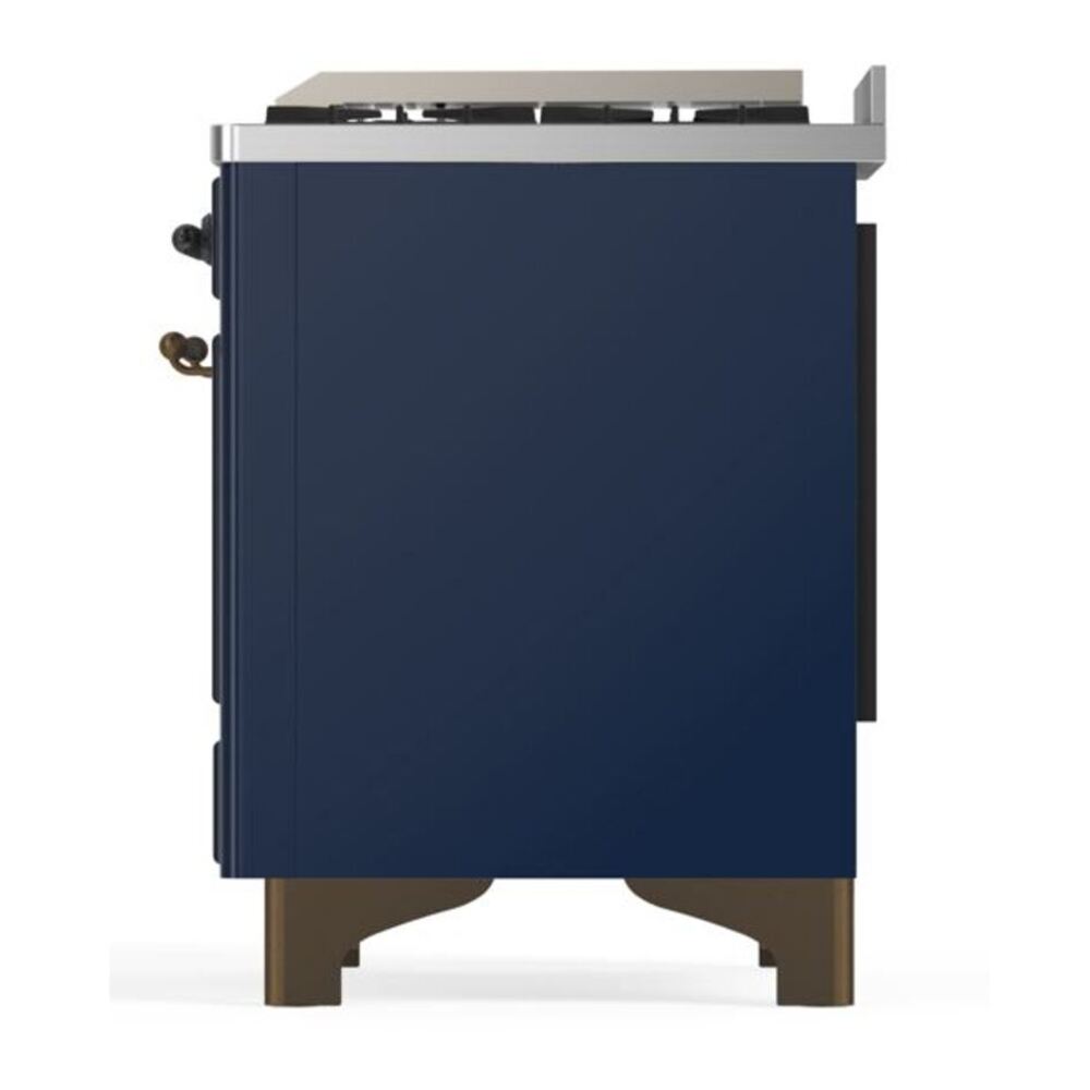 ILVE UM12FDQNS3MBB Majestic II 48 inch Dual Fuel Range with 8 Black Brass Burners, Griddle (Natural Gas, Solid Door, Midnight Blue, Burnished) 12 ILVE UM12F Majestic II 48 inch Dual Fuel Range with 8 Black Brass Burners, Griddle