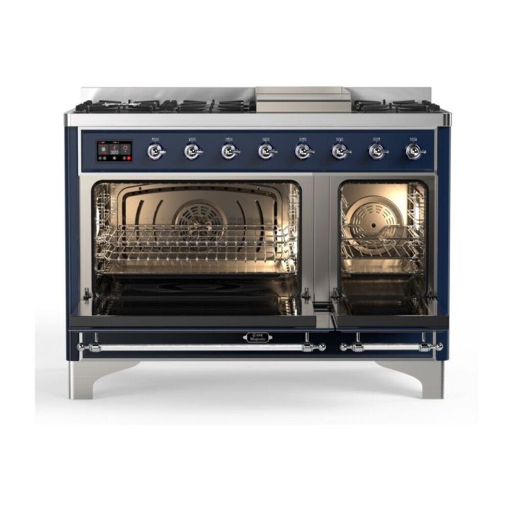 ILVE_UM12FDQNS3MBCLP_Majestic_II_48"_Dual_Fuel_Range_Top_Angle