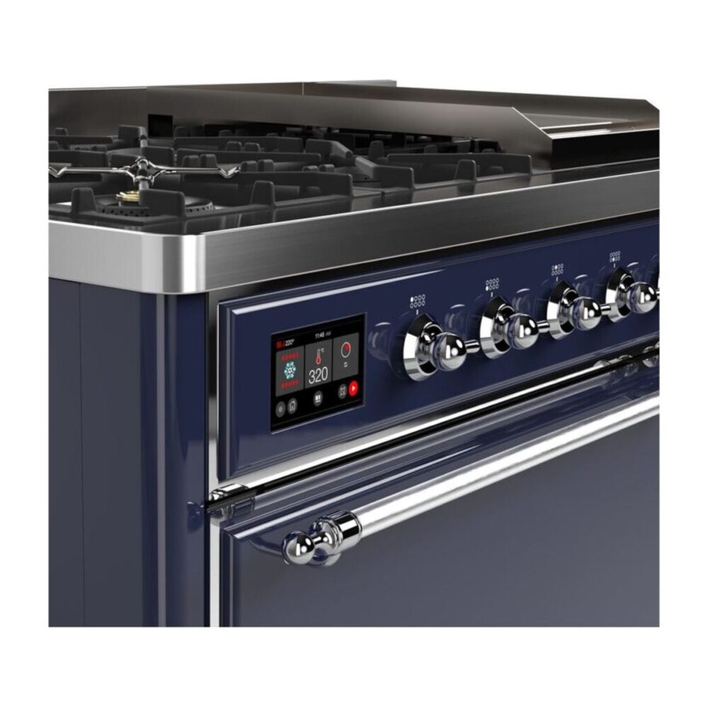 ILVE UM12F Majestic II 48 inch Dual Fuel Range with 8 Black Brass Burners, Griddle