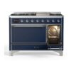 ILVE UM12F Majestic II 48 inch Dual Fuel Range with 8 Black Brass Burners, Griddle