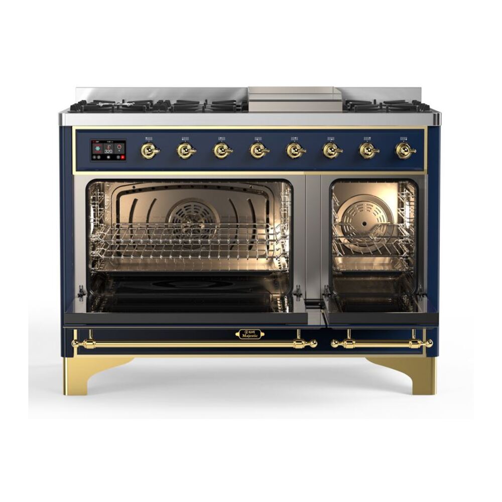 ILVE_UM12FDQNS3MBGLP_Majestic_II_48"_Dual_Fuel_Range_Top_Angle